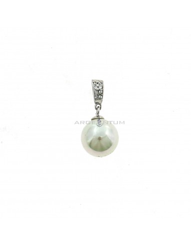 Pearl pendant 10 mm. with zirconia counter-link in 925 silver