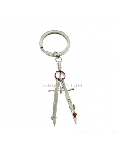 Compass key ring in bronze with red enamel detail