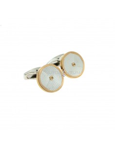 Round two-tone striped cufflinks with copper-plated steel frame