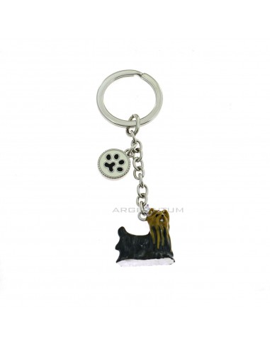 Enamelled steel keychain with yorkshire and paw medal