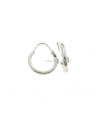 Tubular circle earrings ø 14 mm. white gold plated in 925 silver