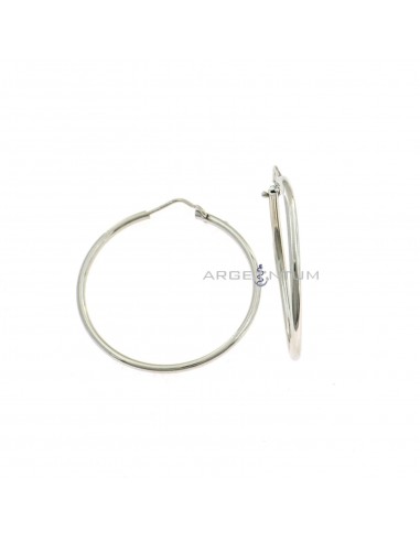Tubular circle earrings ø 40 mm. white gold plated in 925 silver