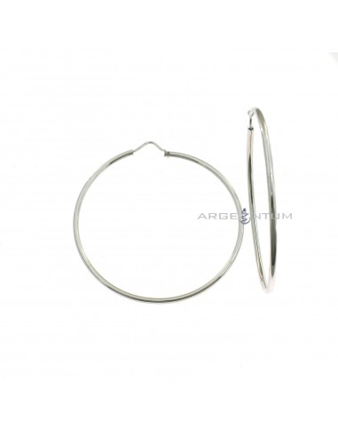 Tubular circle earrings ø 55 mm. white gold plated in 925 silver