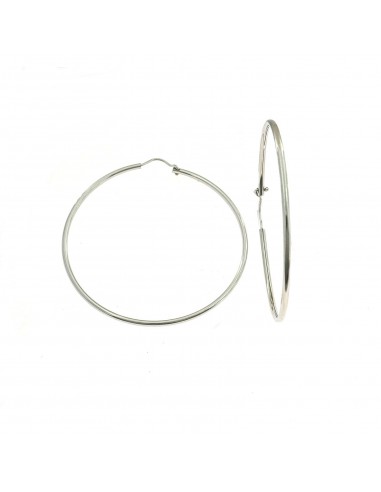 Tubular circle earrings ø 60 mm. white gold plated in 925 silver