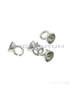 Terminals of ø 8 mm. with bar and open link white gold plated 4 pieces in 925 silver