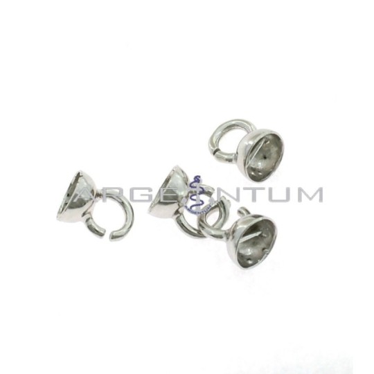 Terminals of ø 8 mm. with bar and open link white gold plated 4 pieces in 925 silver