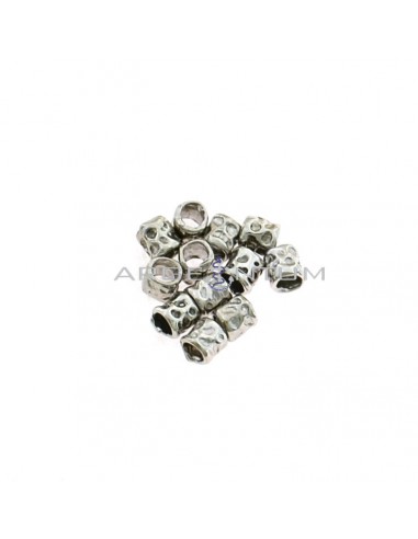12 pieces white gold plated hammered tube nuggets in 925 silver