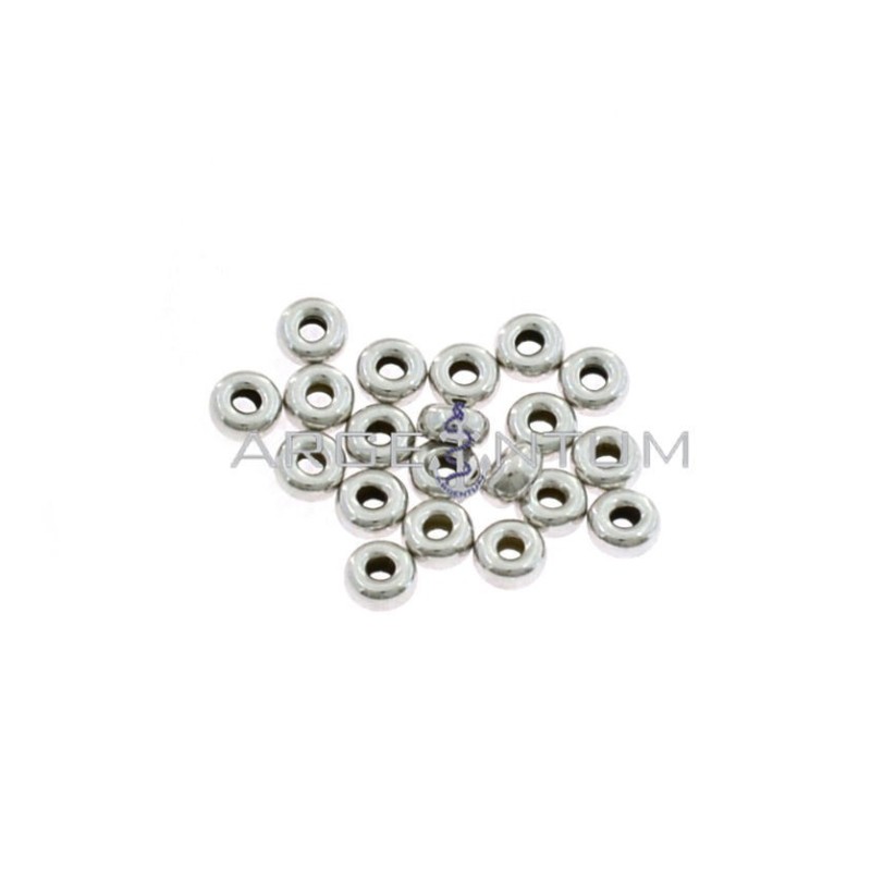 Ciambelle da ø 4,5 mm. con foro da ø 1,6 mm. placcate oro bianco 20 pezzi in argento 925