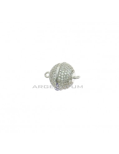 Magnetic ball closure ø 12 mm. with white cubic zirconia in 925 silver