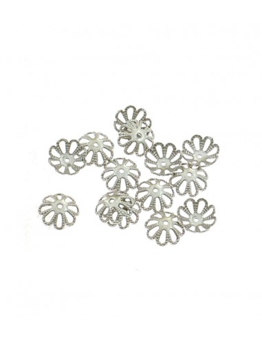 Flower hole cover ø 8 mm. 14pcs white gold plated 925 silver