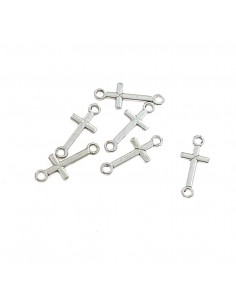 Plate crosses 6,5x16 mm. with double hole plated white gold 26 pieces in 925 silver