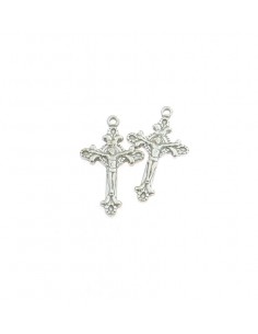 Crosses fused with christ 15x26 mm. for pendants white gold plated 2 pieces in 925 silver