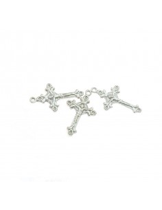 Crosses fused with christ 12x20 mm. for 3pcs white gold plated charms in 925 silver