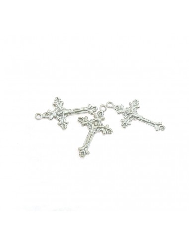 Crosses fused with christ 12x20 mm. for 3pcs white gold plated charms in 925 silver
