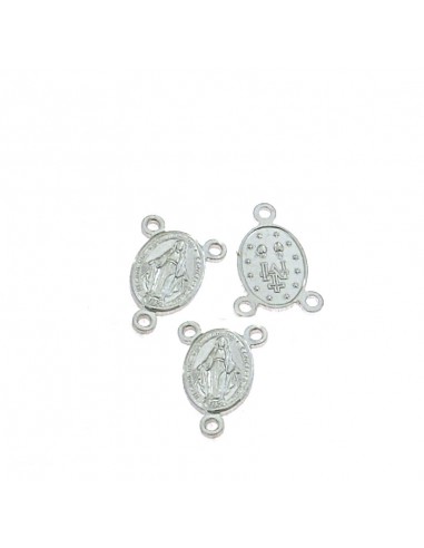 Miraculous medals 7x9 mm. with 3 holes white gold plated 3 pieces in 925 silver
