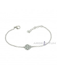 White gold plated diamond rolò mesh bracelet with engraved ladybug on central plate in 925 silver