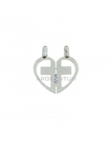 Divisible heart pendant with white gold plated cross in 925 silver