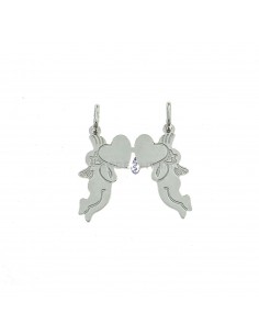 Divisible pendant angels with engraved hearts in white gold plated 925 silver