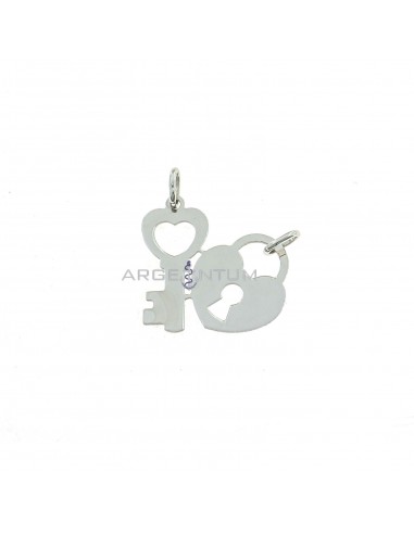 Divisible heart pendant with lock and key in white gold plated 925 silver