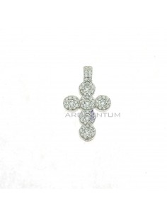 White gold plated cross pendant with round zircons and fixed zirconia counter-link in 925 silver