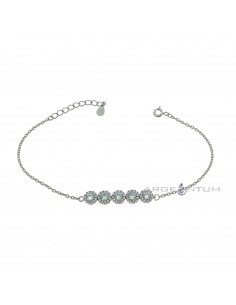 White gold plated forced link bracelet 5 white central zircons with white zirconia frame in 925 silver