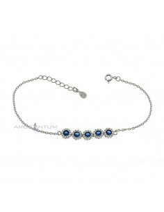 White gold plated bracelet with 5 central blue zircons with white zirconia frame in 925 silver