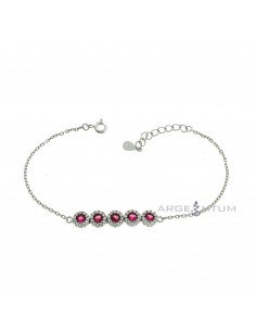 White gold plated bracelet with 5 red central zircons with white zirconia frame in 925 silver