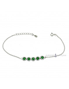 White gold plated bracelet with 5 green central zircons with white zirconia frame in 925 silver