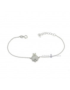 White gold plated forced link bracelet with central semi-zircon ladybug in 925 silver