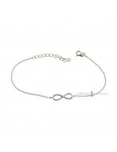 White gold plated forced link bracelet with central semi-zircon infinity in 925 silver