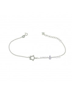 White gold plated forced link bracelet with central perforated zircon star in 925 silver