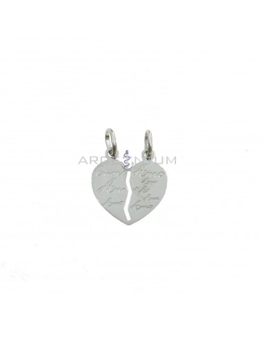 Divisible pendant white gold plated heart with inscriptions "love" engraved in 925 silver