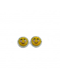Embarrassed emoticon stud earrings white gold plated and enamel with white zircon frame in 925 silver