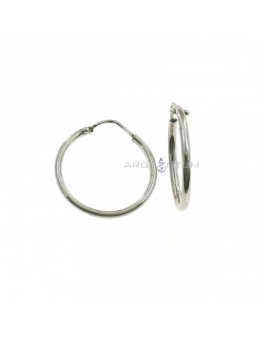 Tubular circle earrings ø 25 mm. white gold plated in 925 silver