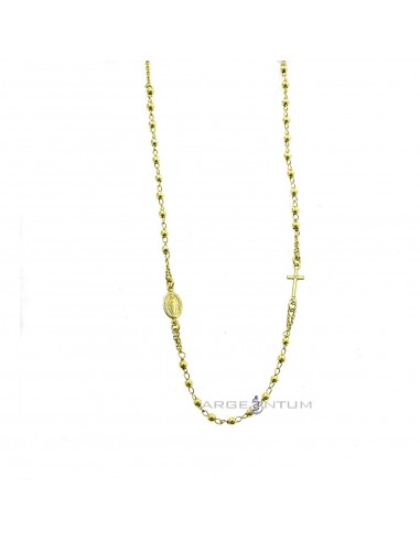 Yellow gold plated round rosary necklace with 3 mm smooth sphere. in 925 silver
