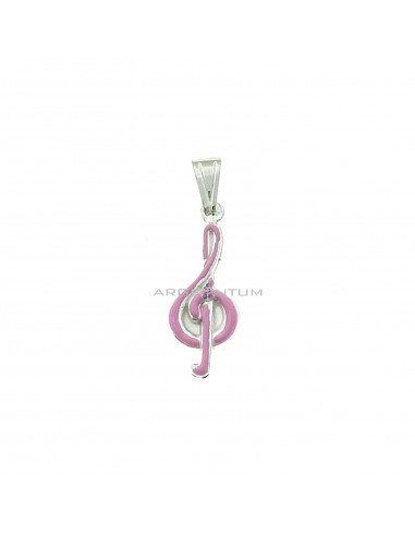 Ciondolo chiave di violino accoppiato smaltato rosa in argento bianco 925