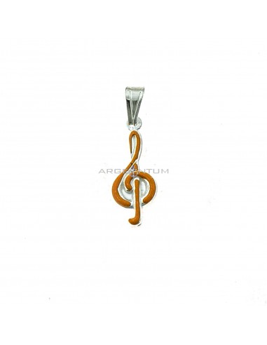 Treble clef pendant coupled with yellow enamel in white 925 silver