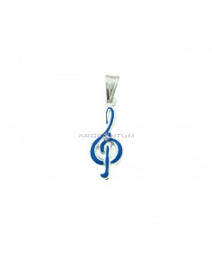 Ciondolo chiave di violino accoppiato smaltato blu in argento bianco 925