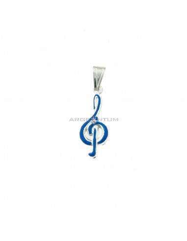 Ciondolo chiave di violino accoppiato smaltato blu in argento bianco 925
