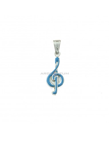Ciondolo chiave di violino accoppiato smaltato azzurro in argento bianco 925