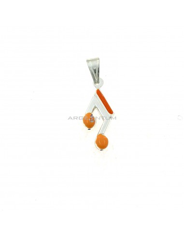 Orange enameled paired musical note pendant in white 925 silver
