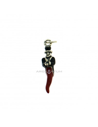 Horn pendant 9x38 mm with hunchback and horseshoe enamelled in 925 burnished cast silver