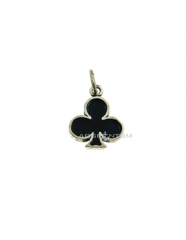 Black enamel flower seed pendant in white 925 silver