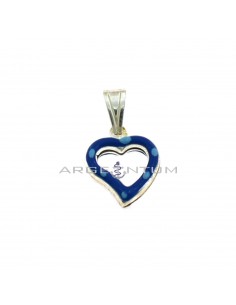 Pierced heart pendant coupled with blue enamel in 925 white silver