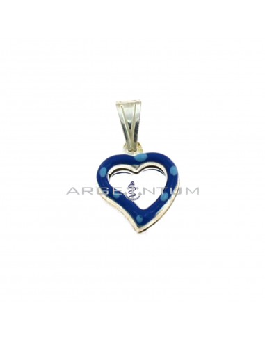 Pierced heart pendant coupled with blue enamel in 925 white silver