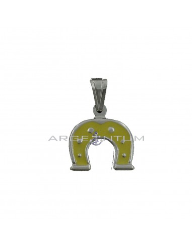 Yellow enamel paired horseshoe pendant in white 925 silver