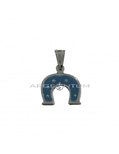 Horseshoe pendant coupled with blue enamel in white 925 silver