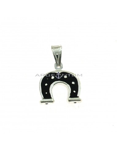 Horseshoe pendant coupled with black enamel in white 925 silver