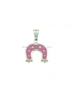 Paired horseshoe pendant in pink enamel in 925 white silver