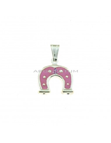 Paired horseshoe pendant in pink enamel in 925 white silver